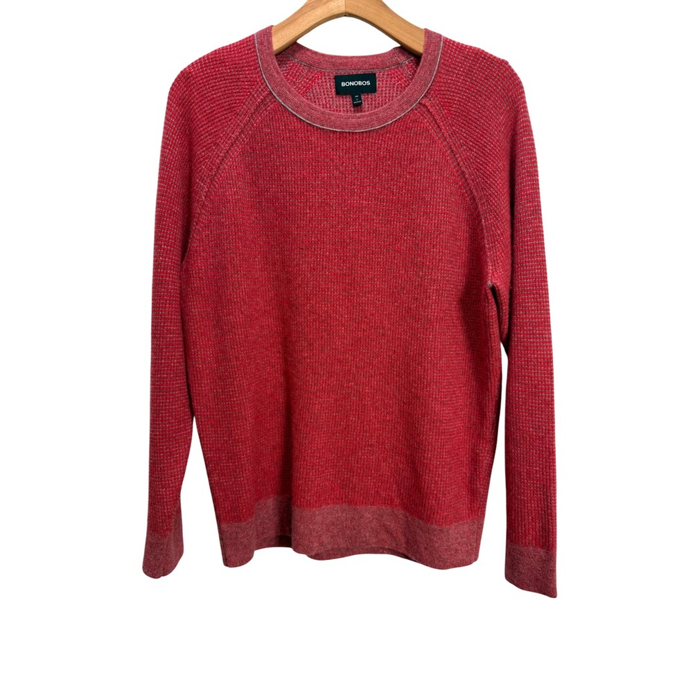 Bonobos Cashmere Sweater Red/Grey Waffle Knit Slim fit Collegiate Casual Lux  L